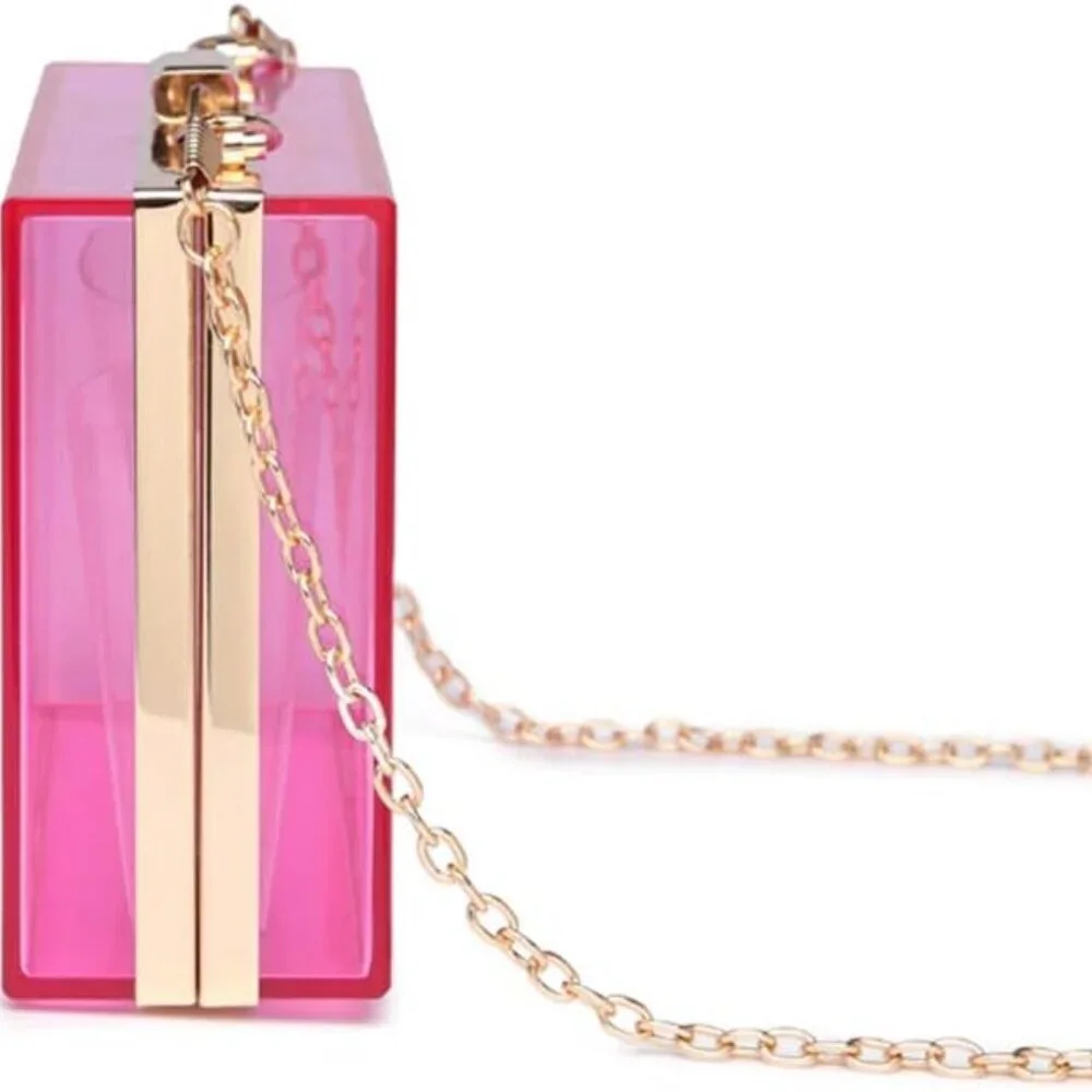 Acrylic Crossbody Bag Clear Evening Clutch Women with Gold Chains